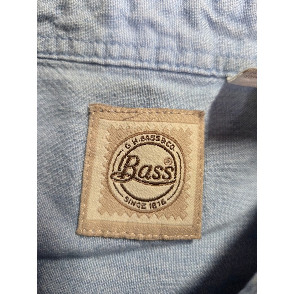 G.H. Bass Women Blue Chambray Pintuck Button Down Shirt Large Cotton Long Sleeve - Picture 5 of 7